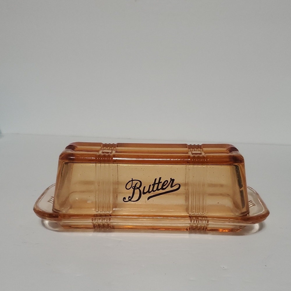 Amber Glass Butter Dish